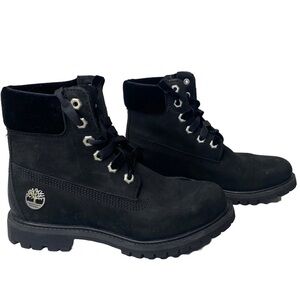 Timberland TB0A1KHH Women's Black Velvet Leather 6" Premium Collar Boot